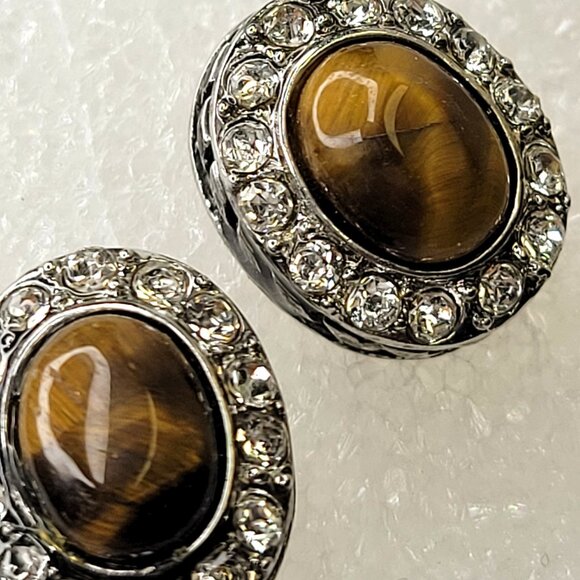 Tiger Eye Stud Earrings - Picture 7 of 13